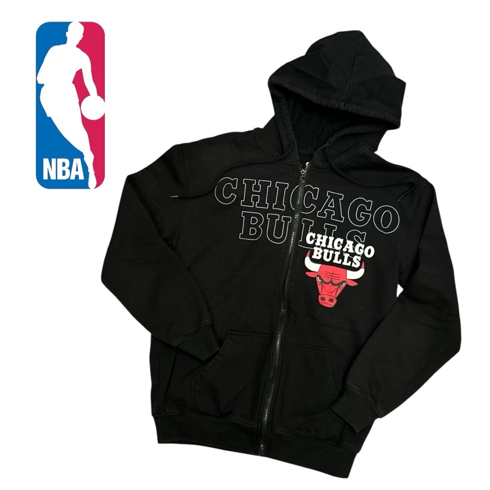 NBA Chicago Bulls Zip Front Black Hoodie - Size XS